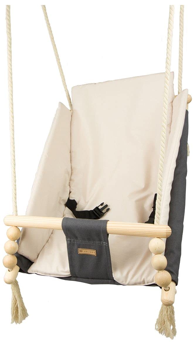 Babyschaukel Kleinkindschaukel Babyliegeschaukel Stoffschaukel Babywippe Wiege (Muster: grau-beige)