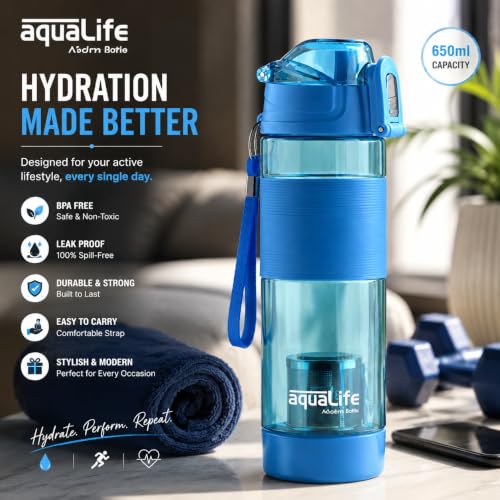Image of Lipsa Alkaline Water Bottle 650ml | Hydrogen & Mineral Filter Purifier Bottle | Portable Alkaline Water Bottle for Home, Office & Travel | (Blue)