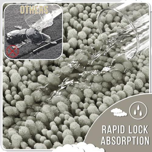 Yimobra Large Bathroom Rugs Non Slip Washable 36x24 Inch - Ultra Soft Absorbent Chenille Bath Mat, Quick Dry Shaggy Floor Carpet for Tub Shower, Sand Home Decor Accessories