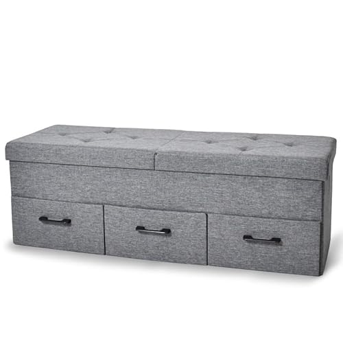 BB Loisir Banc de Rangement avec Coffre et tiroirs 3 Places 110x36x40cm