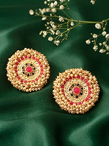 Pink Stones Ethnic Stud Earring For Women
