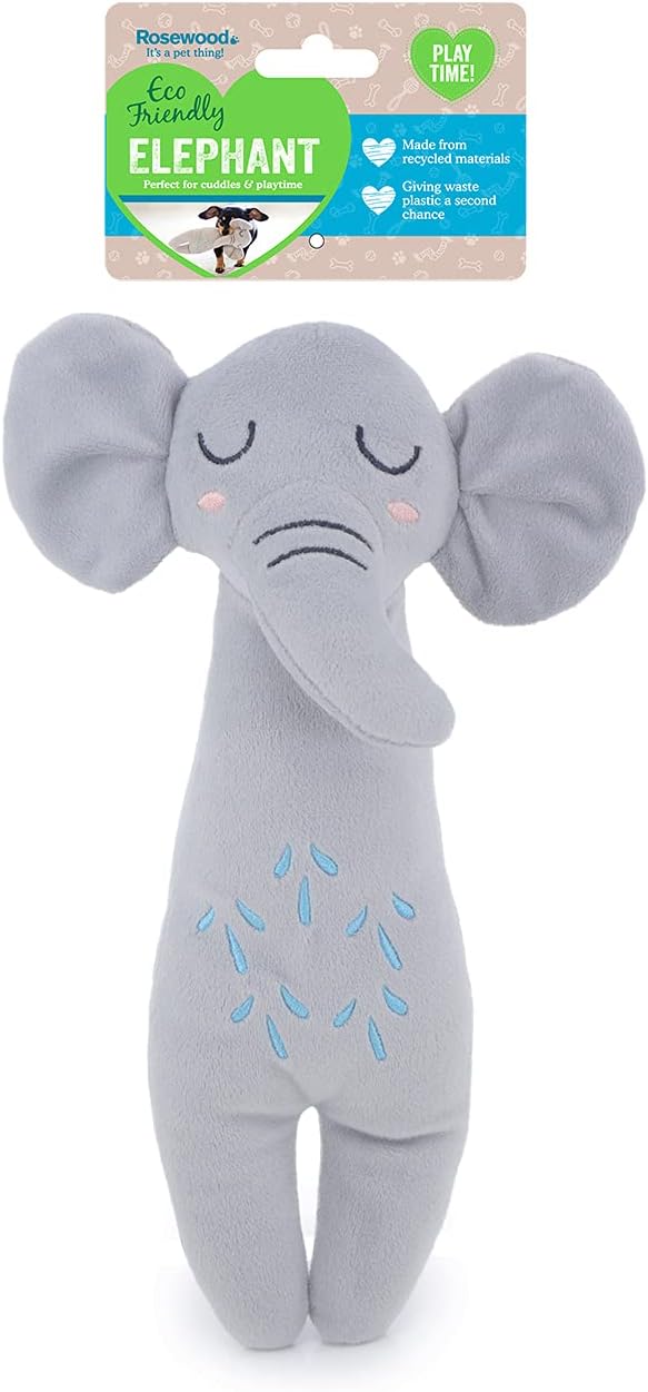 Rosewood Eco Friendly plush Elephant Dog Toy with Squeaker, Made from
