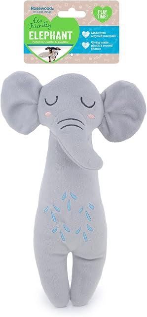 Rosewood Eco Friendly plush Elephant Dog Toy with Squeaker, Made from Recycled Plastic Bottles Mixed