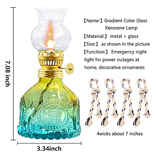 Vintage Oil Lamp For Indoor Use,Gradient Color Glass Kerosene Lamp With 4 Wicks,Rustic Hurricane Lantern For Home Emergency,Farmhouse Decor (Blue) #TOP1