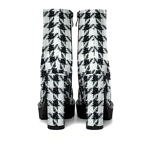 WAYDERNS Womens Evening Patent Zip Platform Round Toe Casual Block High Heel Ankle High Boots 4.7 Inch4