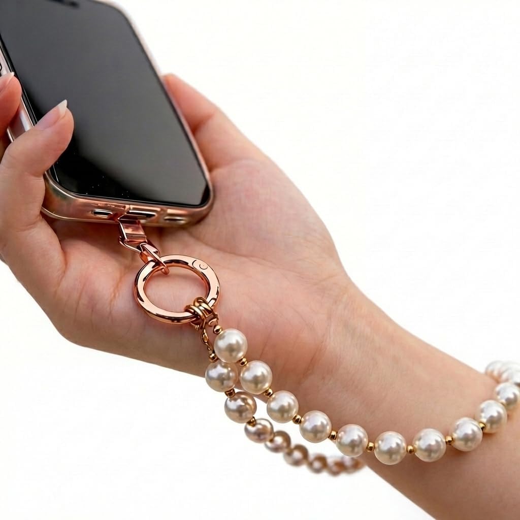 Phone Charm Strap, Pearl Phone Chain Wristlet With Tether Tab Wrist Strap Lanyard For Women
