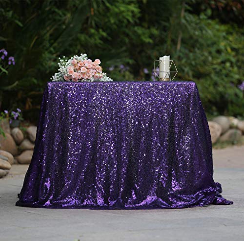 SquarePie Sequin Tablecloth Square Overlay Sparkly Table Cover for Party 50 x 50 Inch Purple by SquarePie - Image 4
