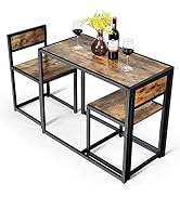 COSTWAY Esstisch Mit 2 Stühlen – Kleine Essgruppe Aus Holz & Metall, 80x52,5x77 Cm, Braun