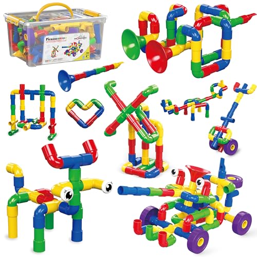 PicassoTiles 136pcs Tubular Building Set