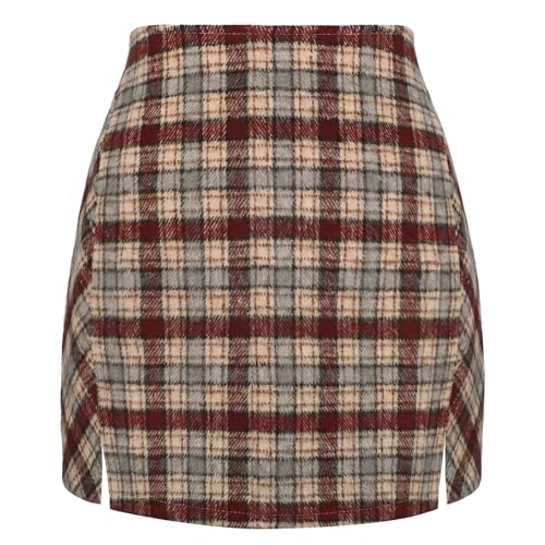 Mini Plaid Skirt for Women A-Line High Waisted Bodycon Skirts
