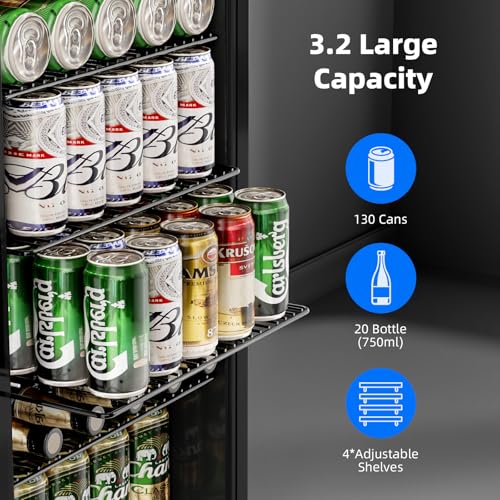 Image of Antarctic Star Mini Fridge -130 Can Beverage Refrigerator for Soda Beer or Wine, Stainless steel door frame, for Office or Bar with Adjustable Removable Shelves, Silver, 3.1 Cu.Ft