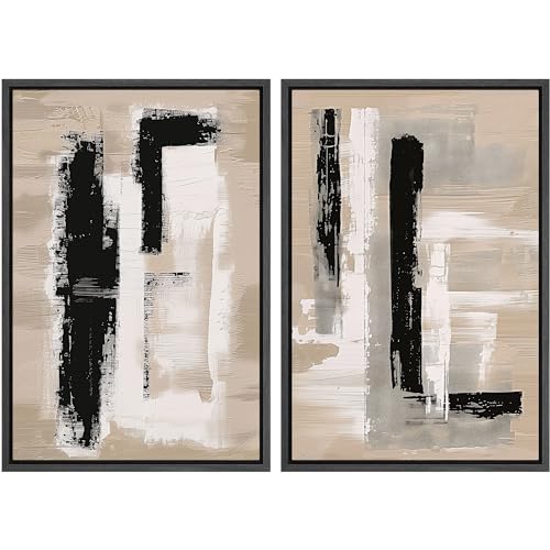 MUDECOR Framed Canvas Print Wall Art Set Monochromatic Textures Contemporary Abstract Illustrations Modern Art Decorative Bohemian Calm/Zen for Living Room, Bedroom, Office - 16"x24"x2 BLACK