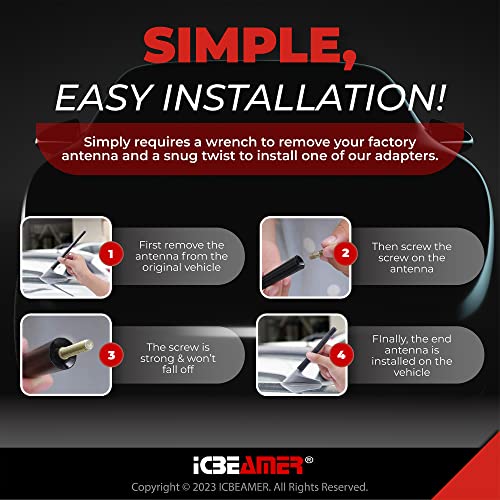 Icbeamer 3" 76 Mm Carbon Fiber Polished Finish & White Aluminum Short Automotive Antenna With Internal Copper Coil Universal Fit Am/Fm Radio Antenna Replacement Compatible For Car, Truck And Van #TOP6