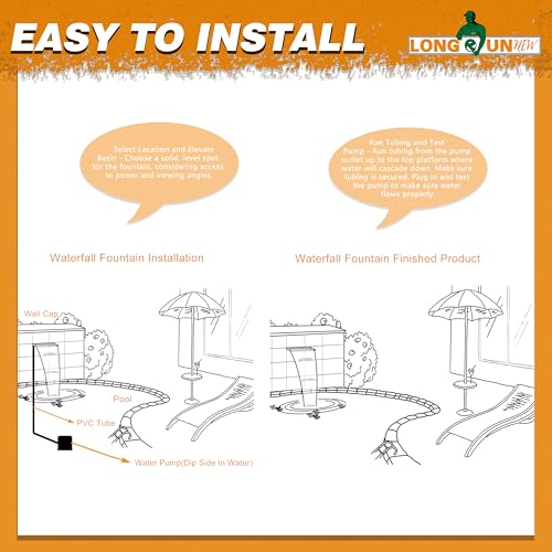 LONGRUNNEW Teich Wasserfall Blade Kit 30x20cm, 304 Edelstahl Pool Brunnen mit Zubehör, Flache Spillway Wasser Feature Wasserfall Kaskade für Garten Terrasse Teich Dekoration Stream Rockery