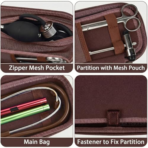 Image of Stethoscope Case Compatible with 3M Littmann Classic III /Lightweight II S.E /MDF Acoustica Deluxe Stethoscopes, Mesh Pocket for Blood Pressure Cuff & Other Doctor & Nurse Accessories-Brown(Case Only)