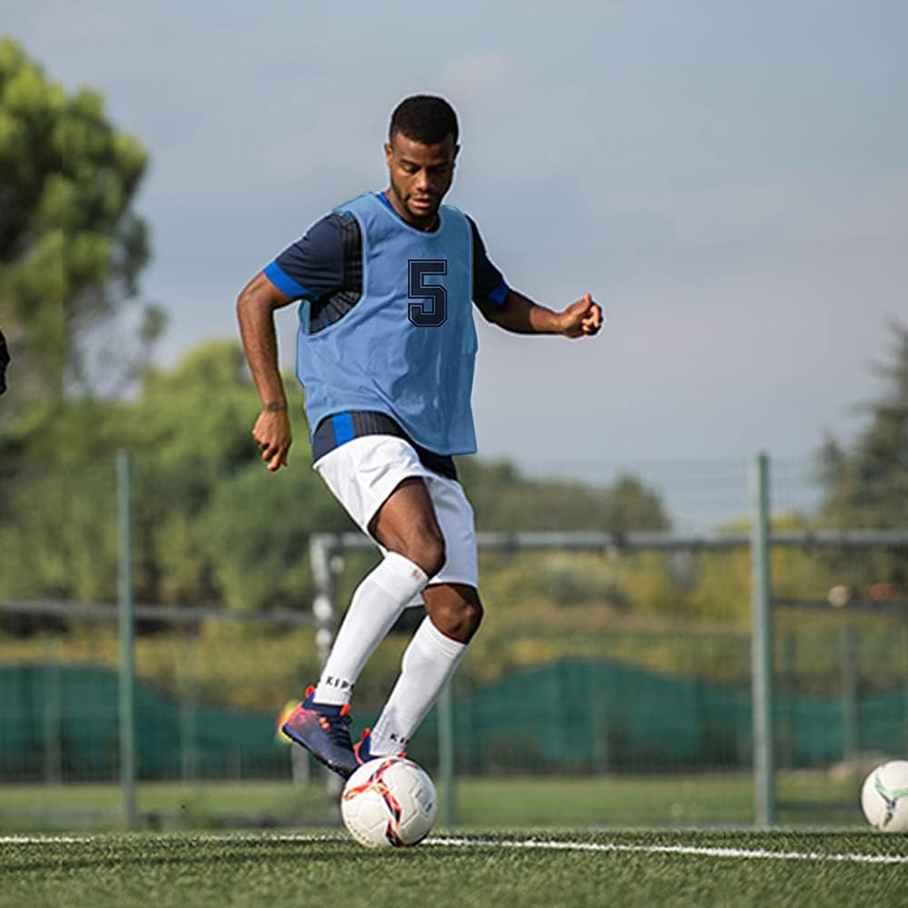 Set of 12 Numbered (1-12) Soccer Vests/Sport Pinnies/Training Bibs with Free Carry Bag