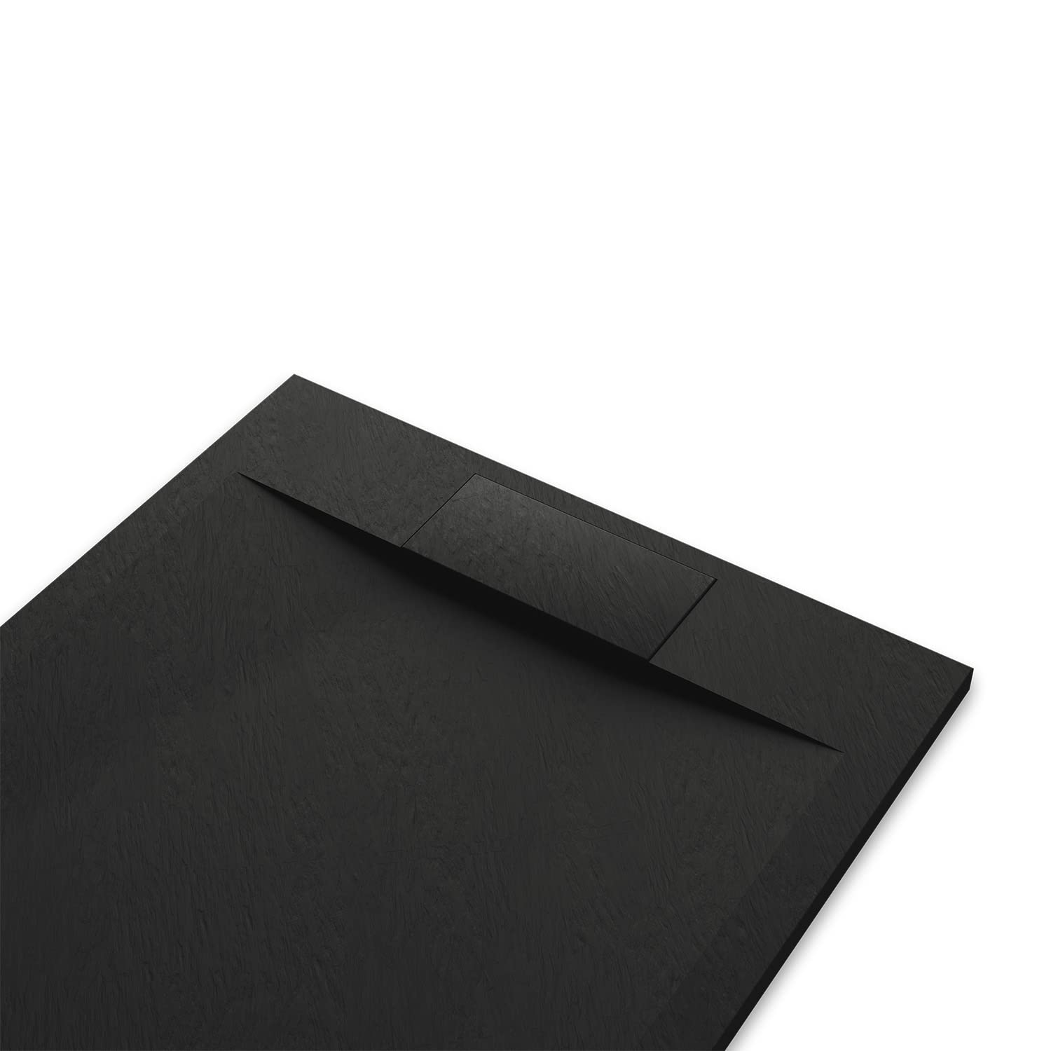 Piatto Doccia 70x90 Nero Effetto Pietra Mod. Cosmos Rettangolare in Vetroresina SMC Riducibile Piletta Inclusa e Cover In Tono Parama