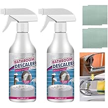 Bathroom Descaler Foam Cleaner 2025|Powerful Cleaner Spray for Shower,Bathtub,Glass,Faucet,Tile,Toilet|Strong Cleaning for Stubborn Stains&Limescale Removal with 2 Microfiber Cloths 2 PCS-4oz