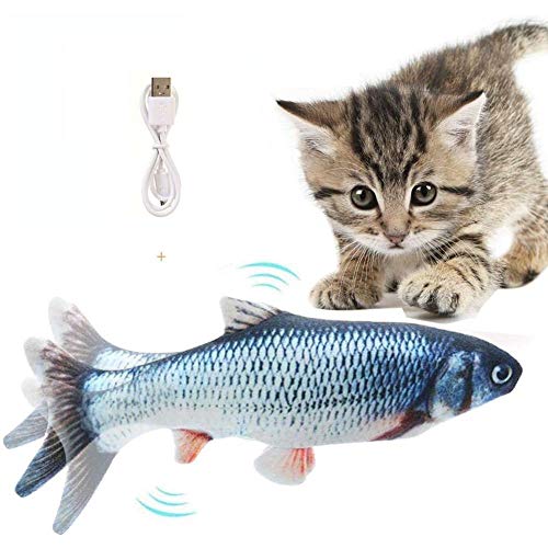 Flysee Eléctrica Juguete Pez para Gato?Peluche de Juguete eléctrico de simulación Fish Fish con Carga USB?Mascotas Interactivo de Felpa Pez para morder, Masticar, patear y Dormir