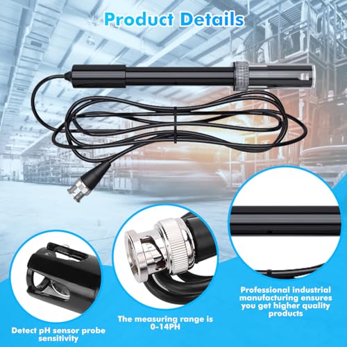 PH Elektrode BNC, 0-14 PH Sonde Pool Aquarium, Lange Karosserie Wasserqualität PH Elektrode Mit BNCStecker, Hoch Richtigkeit Ersatz PH -Sonde FüR MessgeräT, Meter, Monitor, Controller Gerät