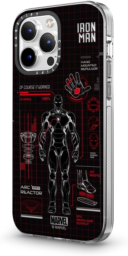 CASETiFY Clear iPhone 14 Pro Max Case [Iron Man Co-Lab/Not Yellowing / 6.6ft Drop Protection/Compatible with Magsafe] - Iron Man Blue Print Tech - Red - Clear