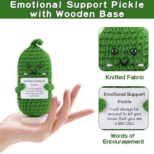 image for Hoedia Emotional Support Pickle with Wooden Base: Cucumber Crochet Dol