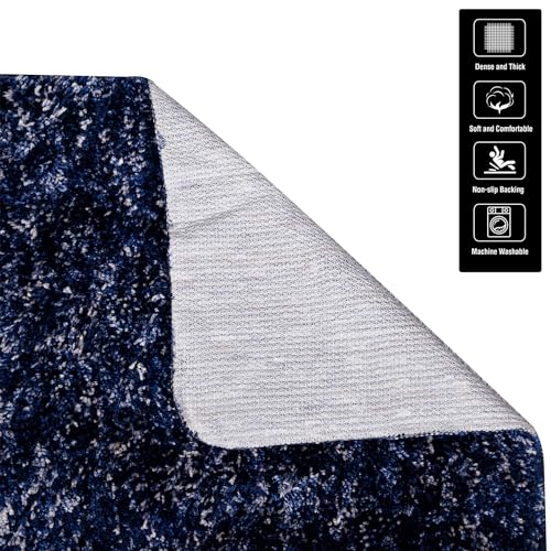 Image of Kuber Industries Shaggy Fluffy Carpet for Living Room & Bedroom | Lexus Home Decor for Floor Carpet Rug | Non-Slip Bedside Rug | 3x5 Feet | Blue