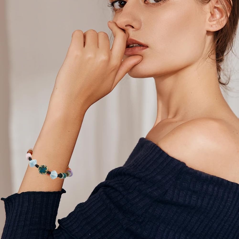 SUNNYCLUE 1 Box 100Pcs Porcelain Bead Painted Ceramic Beads Bulk Flower Floral Printed Column Tube Flat Rondelle Charms Loose Spacers for Jewelry Making Earrings Bracelets Necklaces DIY Crafts Decor - Image 5