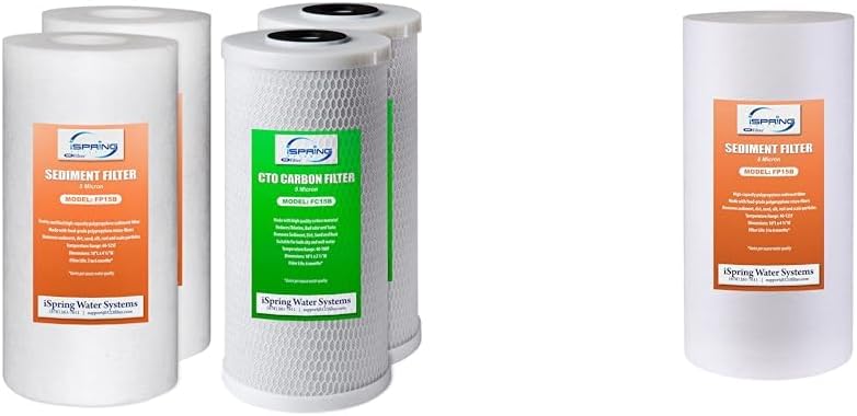 iSpring F4WGB21B Whole House Filtration High Capacity Sediment and CTO Carbon Block Water & FP15B Sediment Filter Replacement Cartridge for Whole House Water Filtration Systems