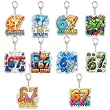 TheClover 67 Meme Keychain 10 Pack - I Was 6 Now I’m 7 Acrylic Keychains, Six to Seven Birthday Gifts, Age 7 Celebration Gifts for Backpacks Goody Bags Charm Accessories 67 Keychain
