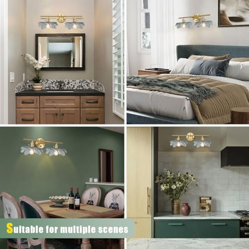 Image of gold vanity light mid century Modern Vanity Lights Fixtures 2 light bathroom sconce with Dark Green Glass Shade gold Wall Sconce Light Bathroom Lights Over Mirror for Bedroom Hallway Living Room
