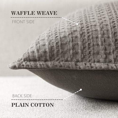 Image of Foindtower Set of 2 Decorative Cotton Waffle Weave Throw Pillow Covers Euro Shams Cushion Covers Accent European Pillowcase for Bed Couch Sofa Bedroom Living Room Home Decor 18x18 Inch Taupe Gray