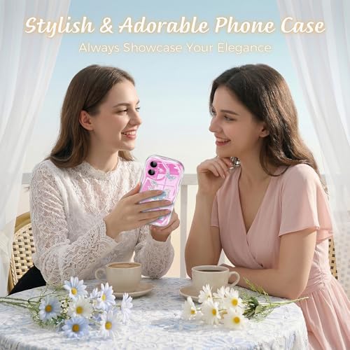 CASBST Compatible for iPhone 16 Case, Pretty Butterfly Print Three-Dimensional Wave Clear Case for Girls Women, Soft Full Package Anti-Fall Cover for iPhone 16, Water Blue Butterfly - image 6