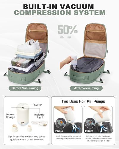Image of coofay Vacuum Backpack Travel with Pump Vacpack Backpack with Vacuum System Travel Compression Backpacks for Women Mochila De Viaje Carry on Luggage