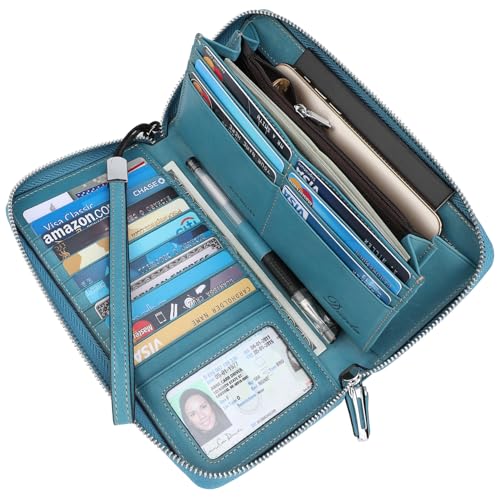 image for Lavemi Women's RFID Blocking 100% Leather Large Capacity Zip Around Wa