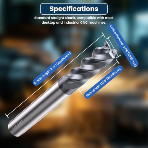 Image of Carbide Square End Mill - 4 Flute - 5 /16 inch-4T (5 Piece, 5 /16 inch) - for Milling Alloy Steels, Hardened Steel, Metal & More - Mill Bits Sets for DIYers & Professionals by LU&MN