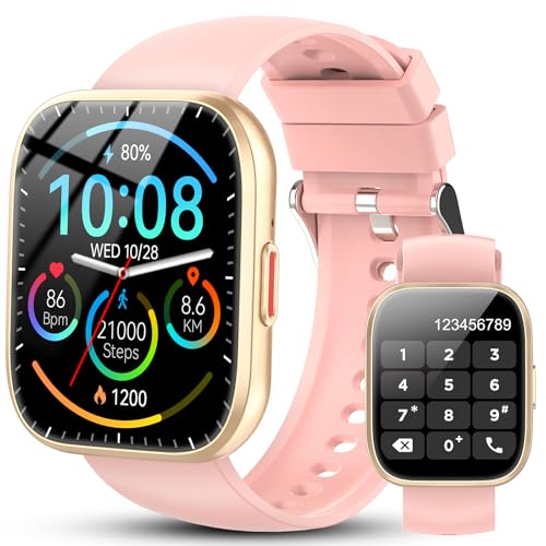 Ddidbi Smartwatch Damen Herren, Fitnessuhr Damen mit Telefonfunktion 1.85' Zoll Touchscreen, IP68 Wasserdicht Smart Watch mit schrittzähler Schlafmonitor, Uhren Herren für Android iOS, Rosa