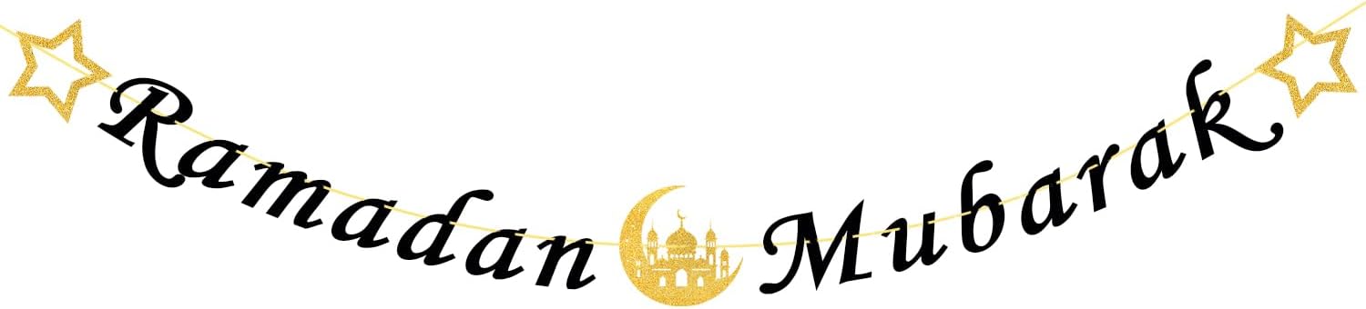Ramadan Decorations,3M Ramadan Mubarak Banner with Gold Moon and Star,Mubarak Bunting Outdoor Decorations Set for Home Muslim Ramadan Party