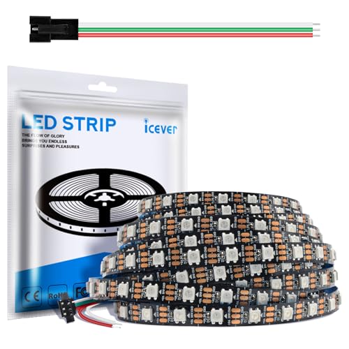 icever WS2812B LED-Streifen 5M 5V 60LEDs/m 300 Pixels Individuell Adressierbare RGB IC 5050SMD LEDs Flexible Schwarz PCB IP30(Nicht inhalt Netzteil und Controller)