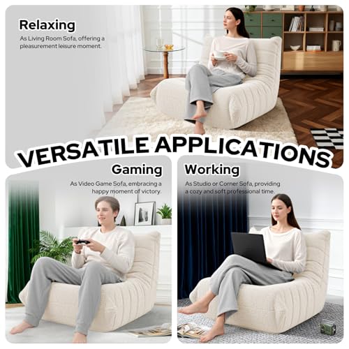 Image of HABUTWAY Bean Bag Chairs Fireside Lazy Floor Sofa,Single,Beige | Soft Teddy Fleece Bean Bag Sofa with High-Resilience Foam Filling,Beanbag for Living Room, Bedroom, Office