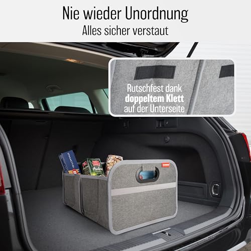 HELDENWERK Kofferraumtasche faltbar mit Anti-Rutsch-Klett - Kofferraum-Organizer, Auto Faltbox, Einkaufstasche - verstärkt und stabil