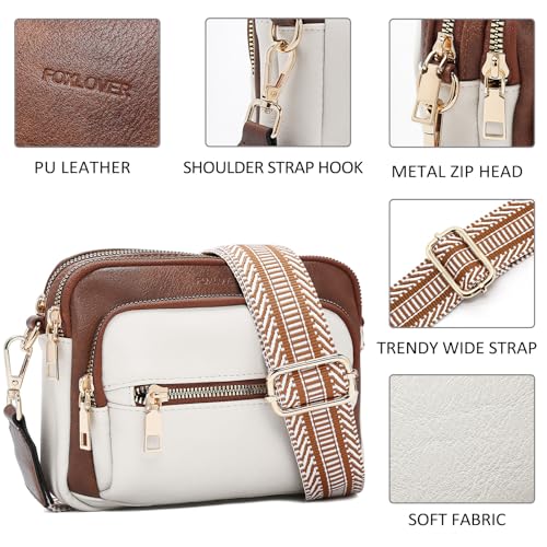 FOXLOVER Small Crossbody Bags for Women Multi-Pocket Vegan Leather Shoulder Handbags with Colored Wide Strap3