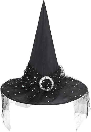 Century Star Sombreros de bruja para mujer, sombreros de Halloween con velo para adultos, accesorios de disfraz de bruja para fiestas