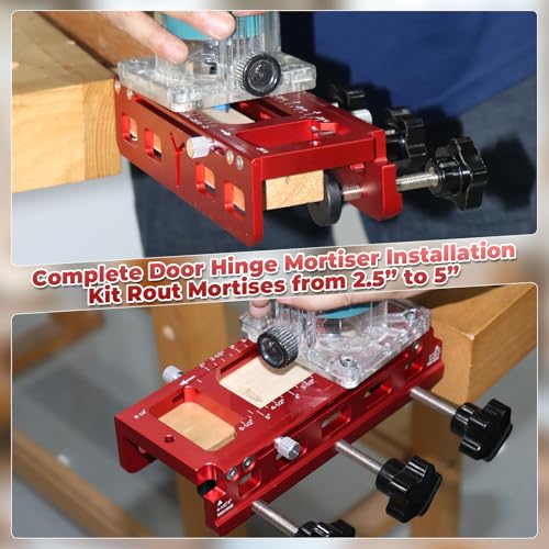 JOJOCY 1229 Hinge Jig Plus, Dual Clamping Door Hinges Mortiser Kit with Strike & Latch Templates, Self-Aligning Hinge Jig for 2.5” to 5.5” Hinges - Thumbnail 4