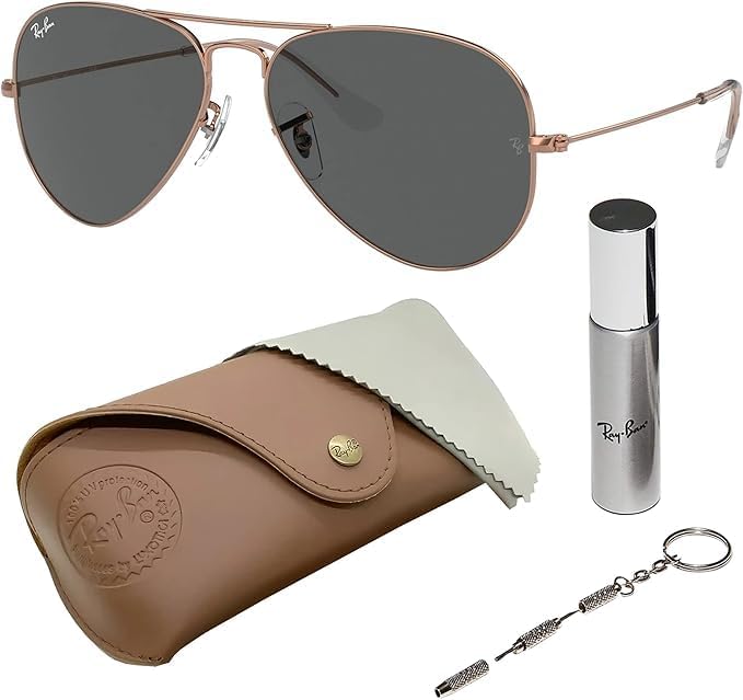 Ray-Ban RB3025 AVIATOR ROSE GOLD Pilot Shaped Sunglasses for Men & Women with Of...
