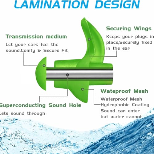 Image of James HealthPlus 1 Pair Waterproof Soft Silicone Earplugs for Water Sports Swimming with Storage Box (Green)