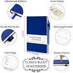 Feela 5 Pack Journal Notebook Bulk pour l'école, Couverture rigide Business Notebooks Classic Ruled Lined Journaux avec porte-stylo pour la prise de notes de travail, avec 5 Stylos noirs, 120 GSM, 5.1.1.x8.3. A5, marine