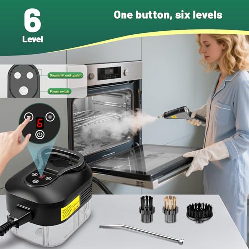 Image of 2500W Handheld Steam Cleaner, 15s Fast Heat-Up High Temp Pressurized Steamer, 1.2L Large Tank, Portable Steam Cleaning Machine for Home, Kitchen, Bathroom, Car, Grout & Furniture (Black)