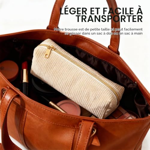 KIRVOS 2pcs Trousse à Crayons en Velours Côtelé,Trousse en Velours Côtelé avec Fermeture Éclair,pour Crayons et Maquillage,pour l'École, Université et Bureau (Beige et Rose) – vue 6