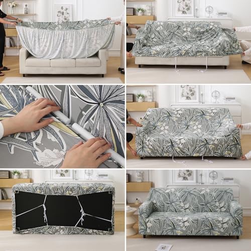 Image of HOKIPO Polyester Blend Printed 5 Seater Fully Covered Sofa Cover in 3 Seater and 2 Seater Configuration, Frost Grey Marginata (AR-5128-D7 + AR-5129-D7)